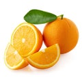 Fresh Sliced Ã¢â¬â¹Ã¢â¬â¹oranges and Orange fruit isolated on white background Royalty Free Stock Photo